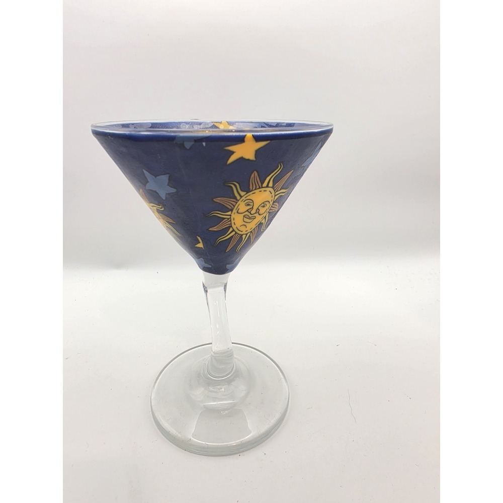 Celestial SUN & MOON Handpainted Martini Glass Wavy Stem‎ Sun Moon